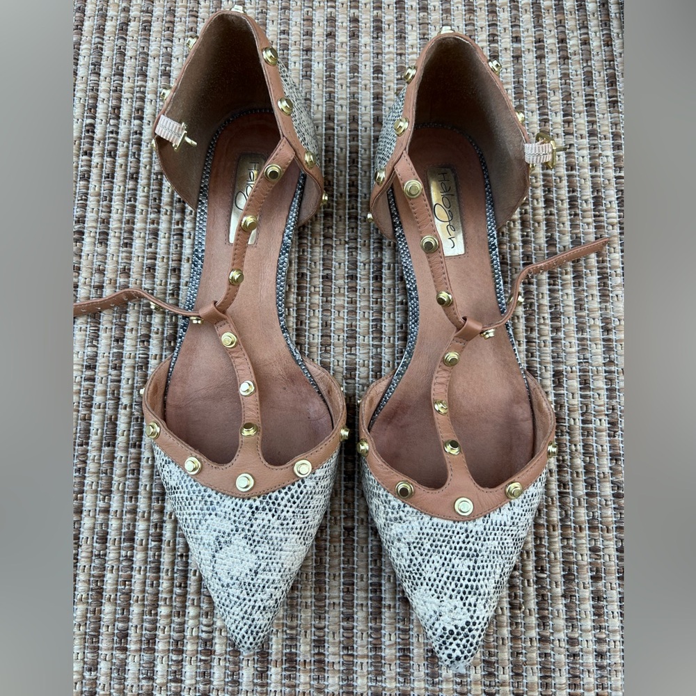 HALOGEN Snake skin/gold studded leather flats size 7